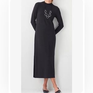 J. Jill Wearever Collection Black Mock Neck Maxi Dress Size Small Side Slits LBD